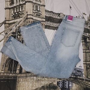 New Nature Denim Ultra High Rise Straight Split Hemn Jeans Light Wash Sz 13 / 30